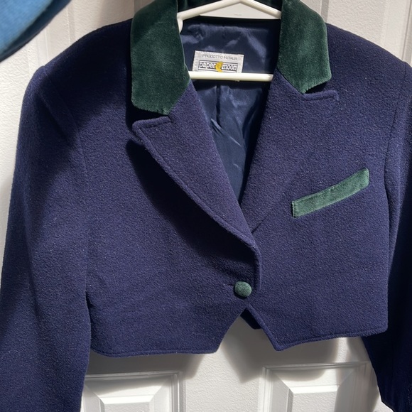 paper moon Jackets & Blazers - Truly a unique and beautiful jacket. Navy wool blend/hunter green velvet trim